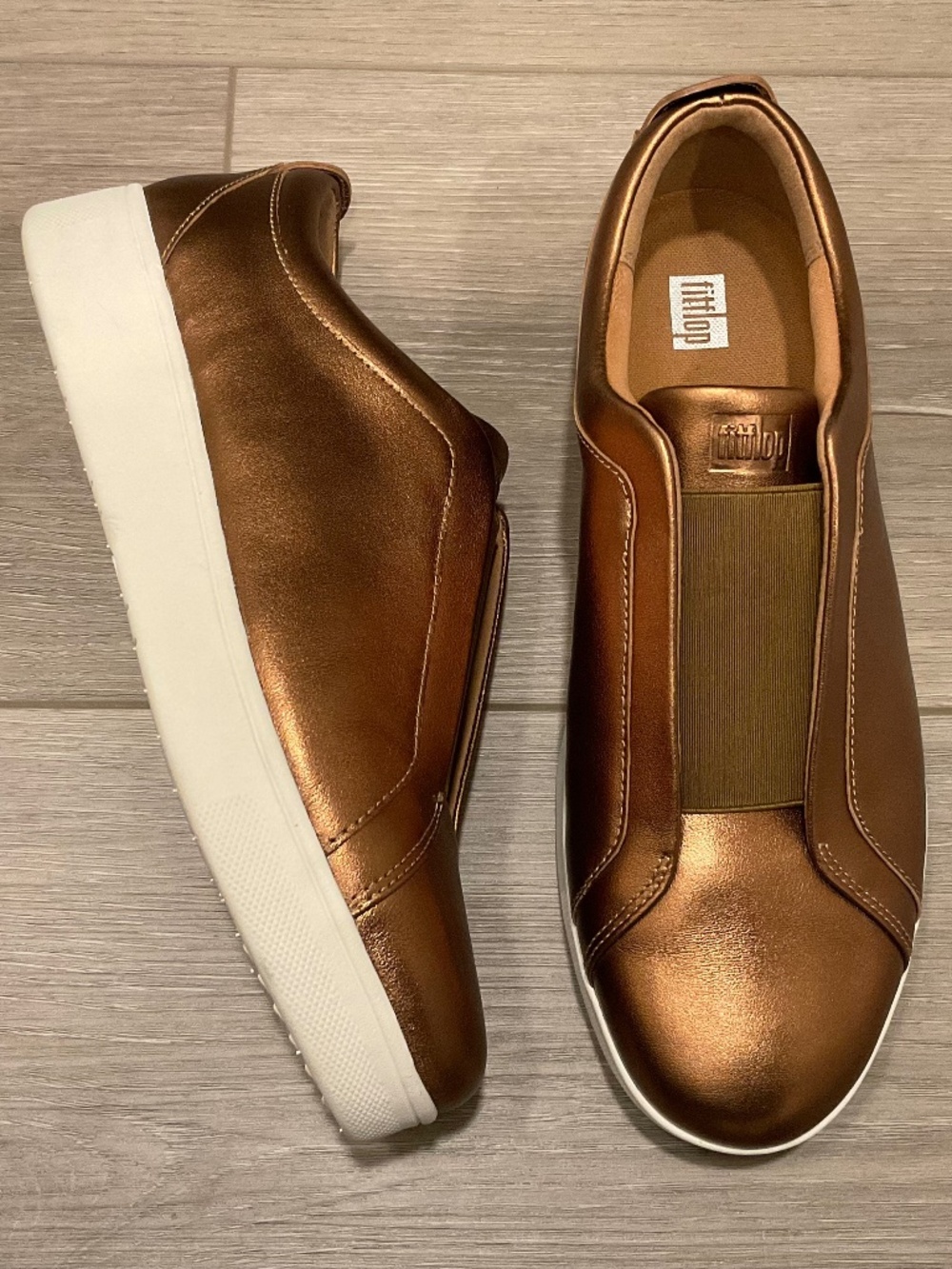 FITFLOP Rally Elastic Metallic Bronze Leather Slip-on Sneakers Size 9 NEW